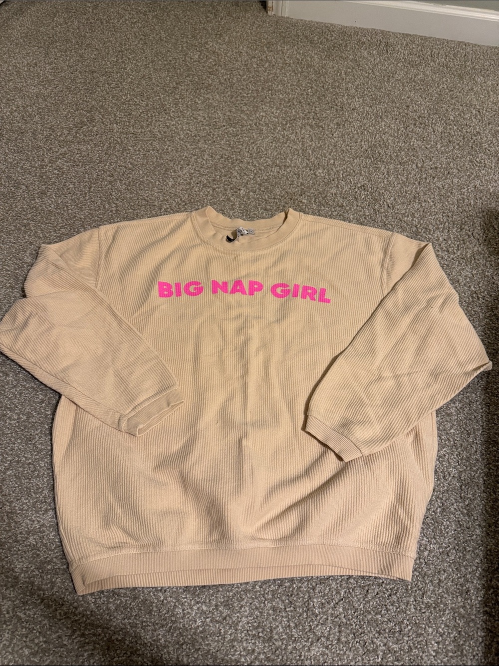 Cream Crewneck Sweatshirt with Pink BIG NAP GIRL Print